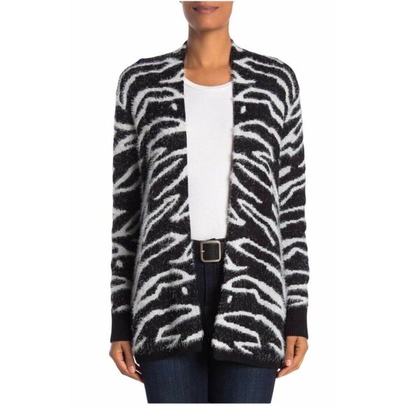 NWT SUSINA Black White Open Front Long Sleeve Zebra Cardigan Women's Size 3XL - Picture 2 of 3
